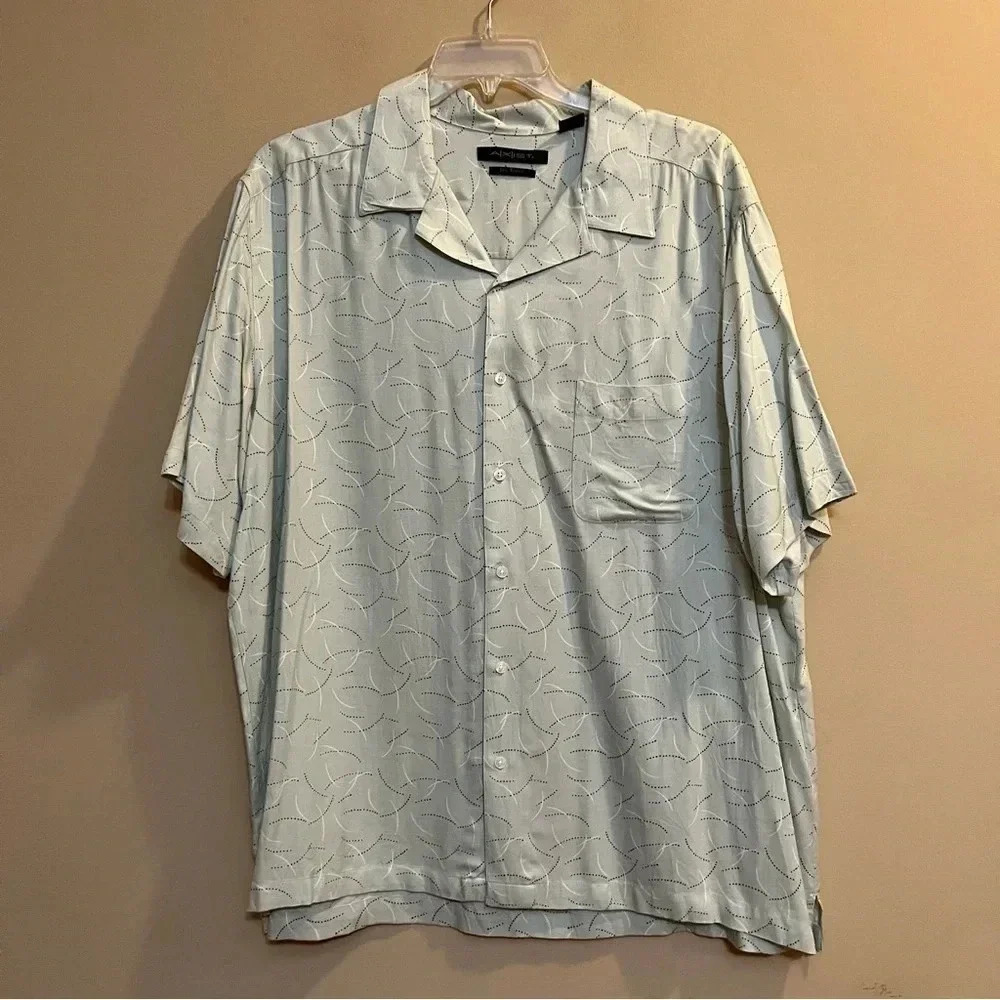 Axist Silk Touch men's button-down shirt, XXL Green Geometric Print Rayon